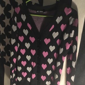 Pink heart button up cardigan hot topic